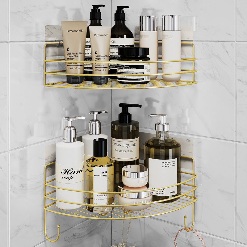 Rebrilliant Gold Corner Shower Shelves with 4 Hooks, 2-Tier Stainless ...